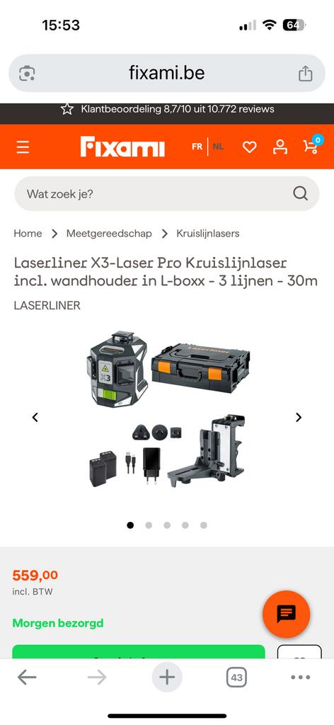 Laserliner x3 laser pro met de grx60 ontvanger., Ophalen, Zo goed als nieuw