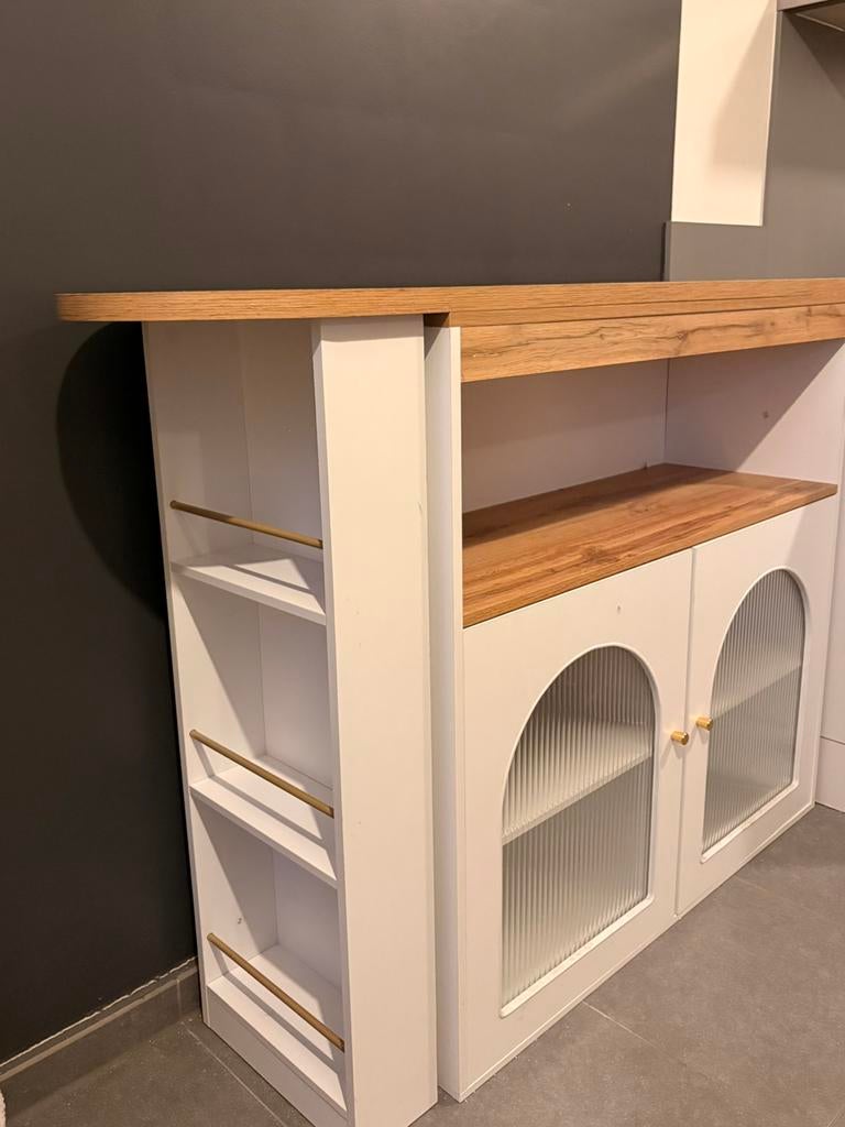 Ilot central, Maison & Meubles, Cuisine | Cuisines complètes, Comme neuf, Cuisine d'angle, Blanc, Bois, Avec îlot, Enlèvement