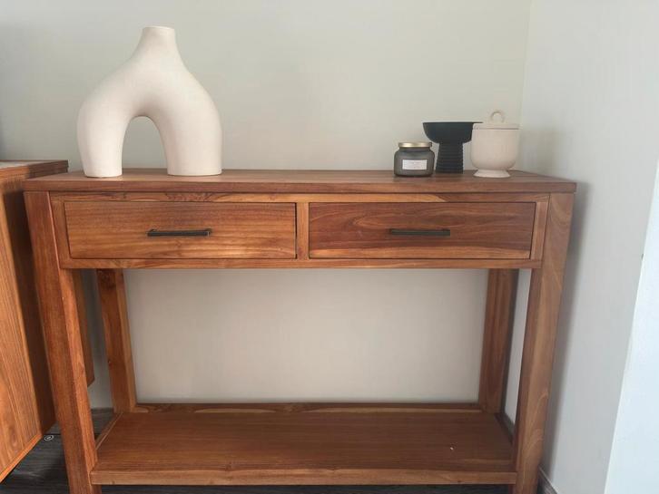 Massieve teakhouten console, Huis en Inrichting, Tafels | Sidetables, Teakhout, Ophalen