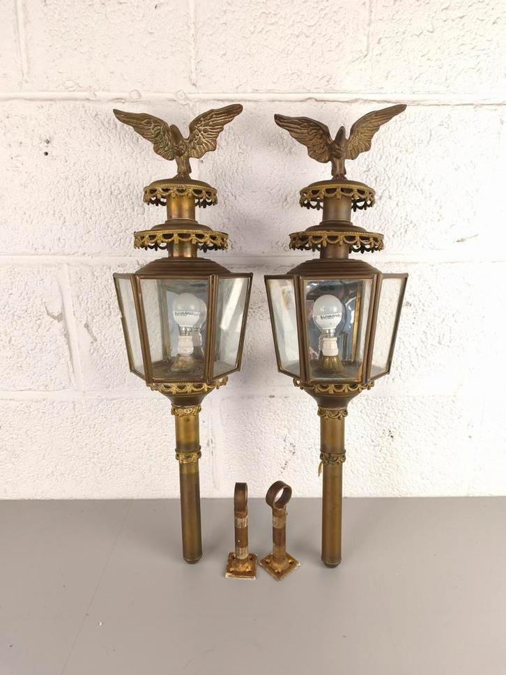 Duo grote koetslampen met adelaars, Antiek en Kunst, Antiek | Verlichting, Ophalen
