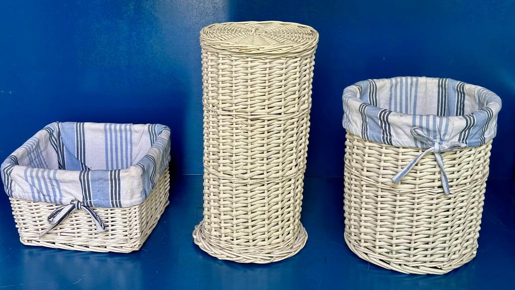 Set van 3 rieten manden met stoffen voering, Enlèvement, Utilisé