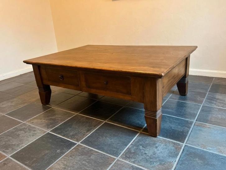 Koloniale salontafel massief hout 2 lades, Huis en Inrichting, Tafels | Salontafels, Zo goed als nieuw, Minder dan 50 cm, 100 tot 150 cm
