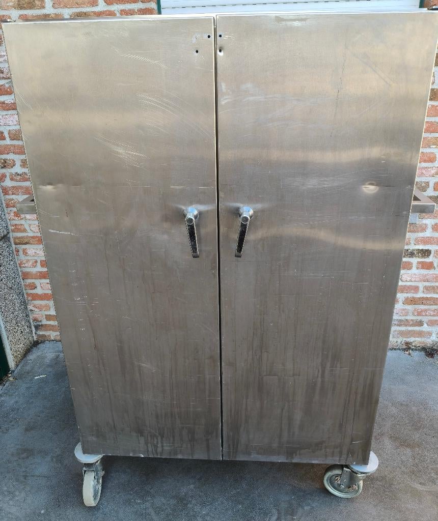 opbergkast inox op wielen met 4 deuren, Ophalen, Gebruikt