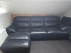 Zwarte lederen zetel met chaise longue, Ophalen, Zo goed als nieuw, Driepersoons, Leer