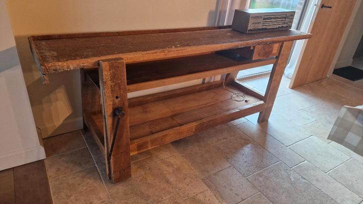 Authentieke oude houten werkbank 225cm lang!, Bricolage & Construction, Établis, Utilisé, Moins de 70 cm, Étau, Enlèvement