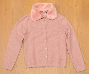 Roze cardigan met peluchen kraagje, maat 140 beschikbaar voor biedingen