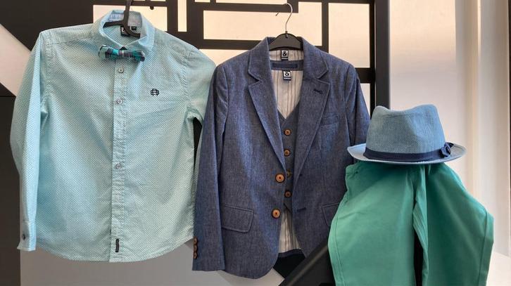 Nr 97:Communie of feestkostuum maat 128, Kinderen en Baby's, Kinderkleding | Maat 128, Zo goed als nieuw, Jongen, Setje, Ophalen of Verzenden