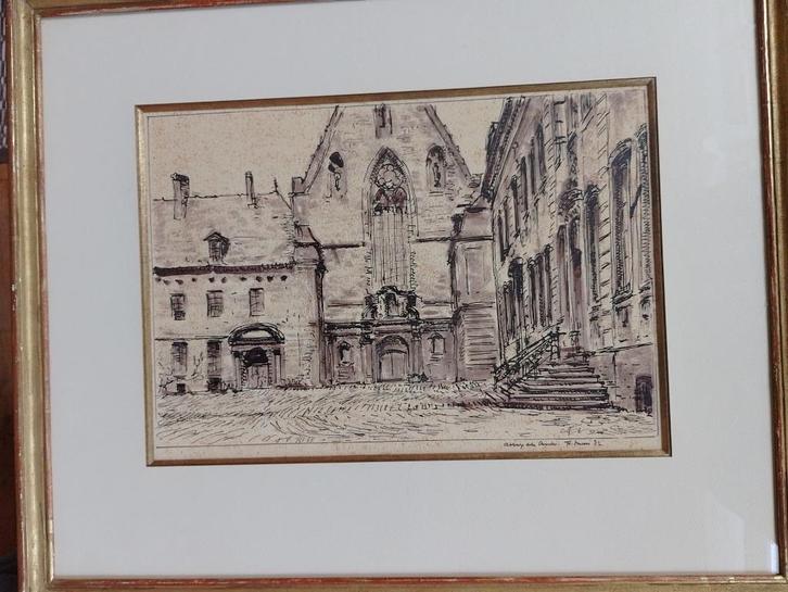 Frans Smeers  1873 - 1960  Inkt  Abbaye d l Chambre, Antiek en Kunst, Kunst | Tekeningen en Fotografie, Verzenden