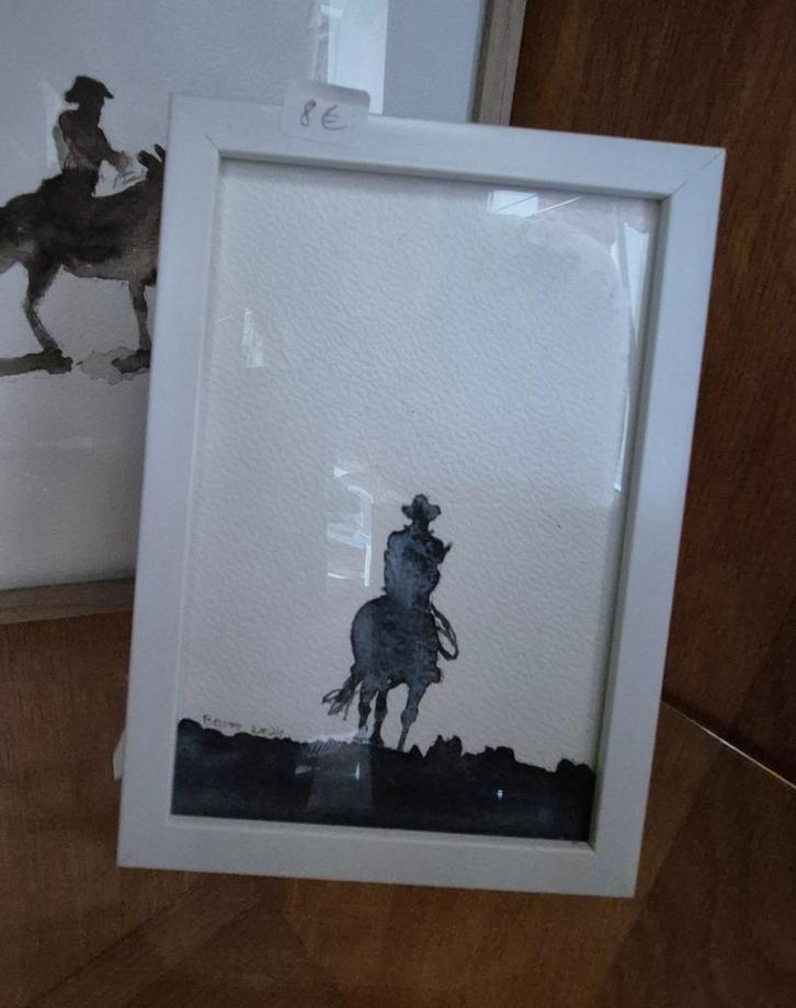 Aquarel paard met ruiter - Geel - Putte, Antiek en Kunst, Kunst | Schilderijen | Modern, Ophalen of Verzenden