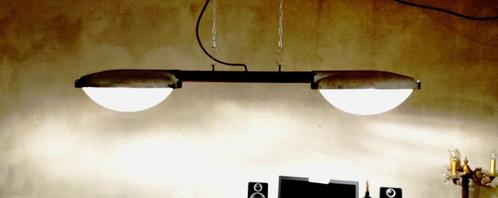 Vintage Philips dubbele hanglamp, Maison & Meubles, Lampes | Suspensions, Utilisé, 75 cm ou plus, Verre, Métal, Enlèvement ou Envoi