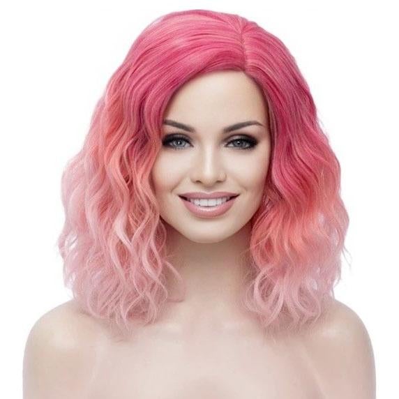 Carnaval pruik duo-color schouderlang met golfjes zonder pon, Handtassen en Accessoires, Uiterlijk | Haarverzorging, Nieuw, Verzenden