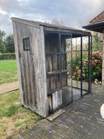 Rustiek houten tuinhuis met metalen ramen, Tuin en Terras, Tuinhuizen, Gebruikt, Minder dan 200 cm, Hout, Ophalen
