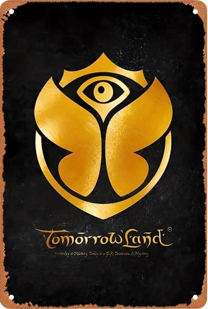 Metalen reclamebord Tomorrowland retro vintage deco mancave, Verzamelen, Merken en Reclamevoorwerpen, Zo goed als nieuw, Reclamebord