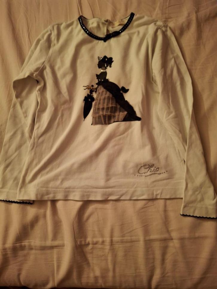 witte longsleeve Monnalisa Chic maat 140, Kinderen en Baby's, Kinderkleding | Maat 140, Zo goed als nieuw, Meisje, Shirt of Longsleeve