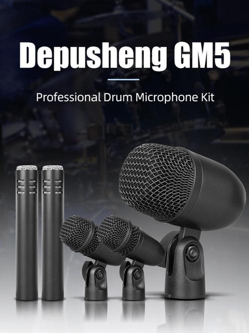 5-delige drummicrofoonset met 3 dynamische slagmicrofoons, Musique & Instruments, Microphones, Comme neuf, Micro pour instrument