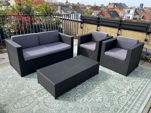 Zwarte rotan tuinset, Tuin en Terras, Tuinsets en Loungesets, Zo goed als nieuw, Tuinset, Rotan, 5 zitplaatsen, Ophalen