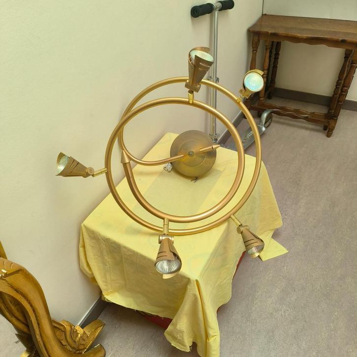 Goudkleurige plafondlamp met 5 spots, Maison & Meubles, Lampes | Plafonniers, Utilisé, Métal, Enlèvement