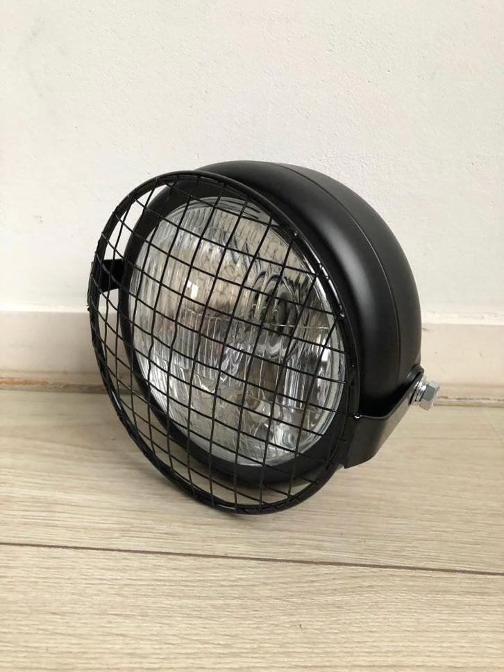 Koplamp zwart caferacer bobber scrambler + rooster, Motoren, Tuning en Styling, Ophalen of Verzenden