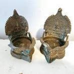 Couple Old Indiase Bronze Oil Lamps with Goddess Ca. 1930, Antiek en Kunst, Ophalen of Verzenden