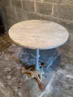 Oude gietijzeren bistrotafel en marmeren tablet, Ophalen, Gebruikt