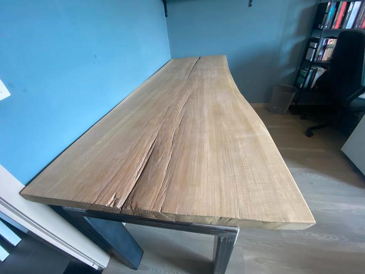 Eiken tafel met metalen onderstel, Huis en Inrichting, Tafels | Salontafels, Ophalen