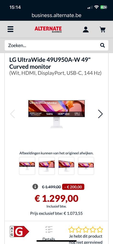 LG widescreen monitor 49”, Computers en Software, Monitoren, Zo goed als nieuw, Gaming, Ultrawide, Kantelbaar, Ultra HD (4K), Ophalen