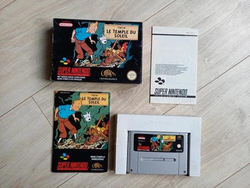 Kuifje en de Zonnetempel complete in box (CIB) voor de SNES, Games en Spelcomputers, Games | Nintendo Super NES, Zo goed als nieuw