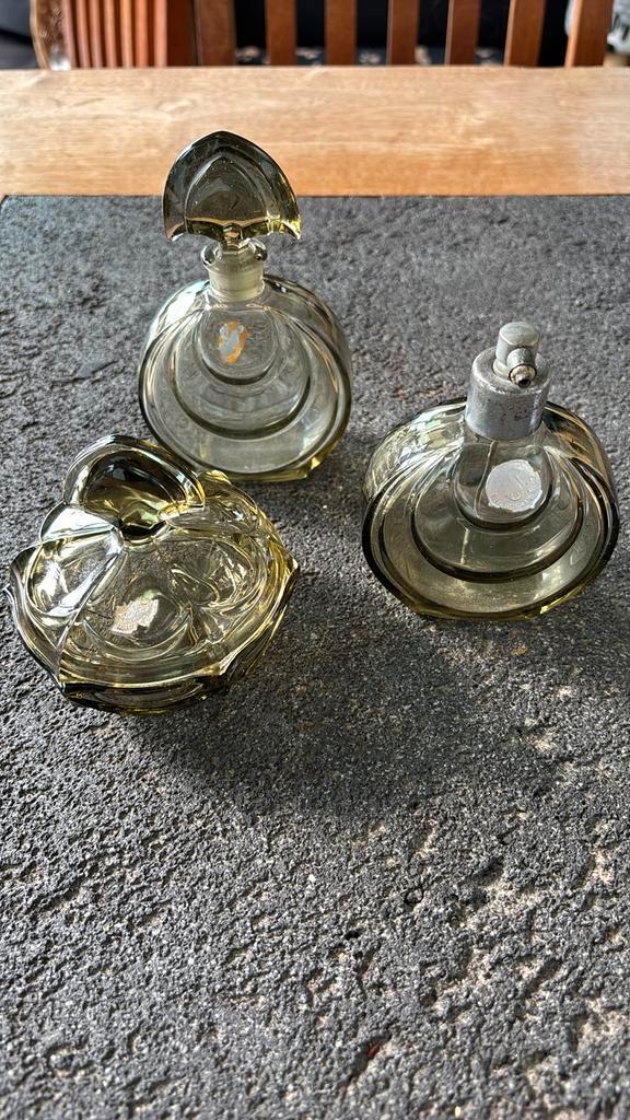 Art deco glazen kaptafelset fumé czechoslovakia, Antiek en Kunst, Antiek | Glaswerk en Kristal, Ophalen of Verzenden