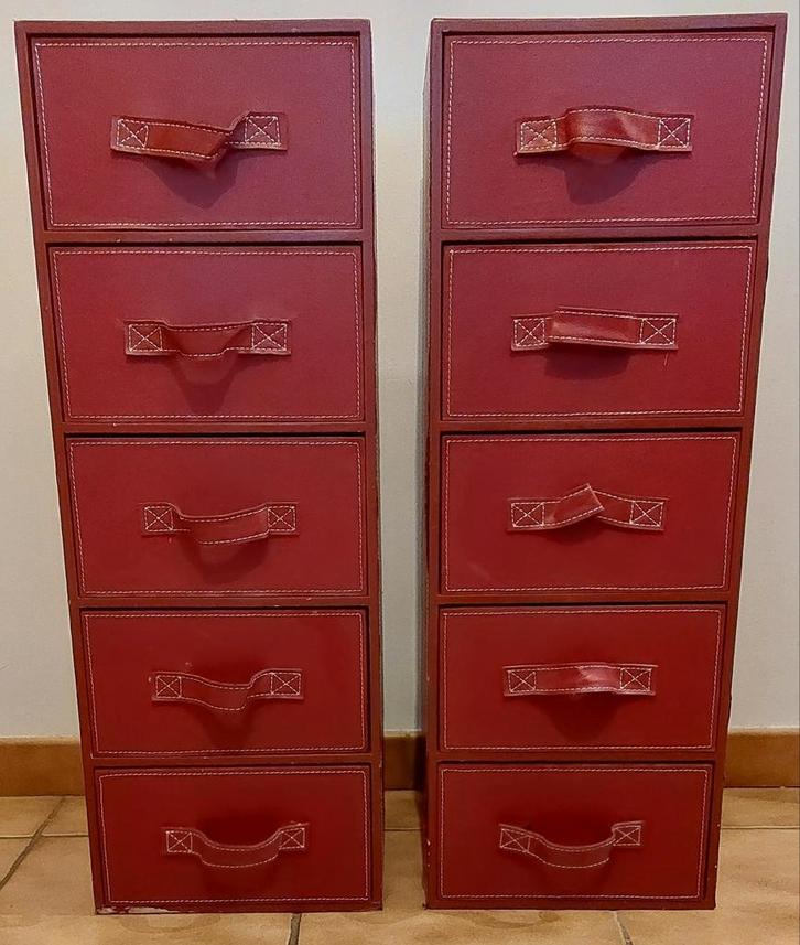 Lot de deux commodes en bois et simili cuir, Huis en Inrichting, Kasten | Ladekasten, Gebruikt, Minder dan 100 cm, Minder dan 50 cm