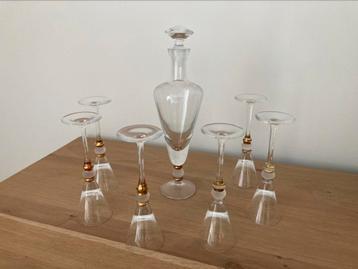 Glazen karaf met 6 glaasjes, Antiek en Kunst, Antiek | Glaswerk en Kristal, Ophalen