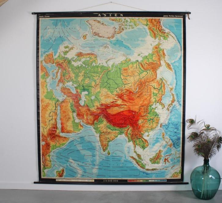 vintage schoolkaart Azië, Antiek en Kunst, Antiek | Schoolplaten, Aardrijkskunde, Ophalen