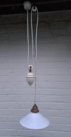 hanglamp opaline, messing, textieldraad, porseleinen katrol, Antiek en Kunst, Ophalen of Verzenden