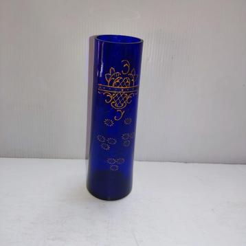 Antieke kobaltblauwe vaas met emaille decoratie, conisch beschikbaar voor biedingen