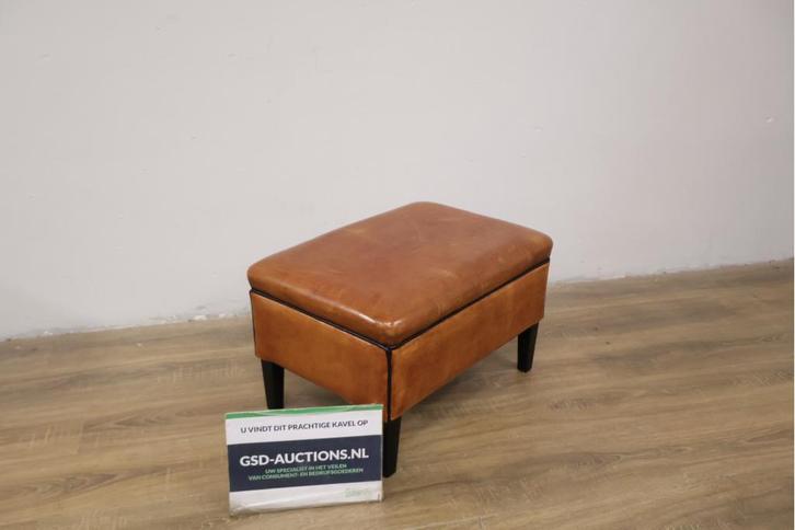 Landelijke Schapenleren 'Lisa Hocker' Poef, Antiek en Kunst, Curiosa en Brocante, Ophalen of Verzenden