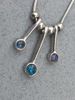 Zilveren ketting met 3 natuurlijk Australisch opaal triplets, Handtassen en Accessoires, Kettingen, Met edelsteen, Nieuw, Ophalen of Verzenden