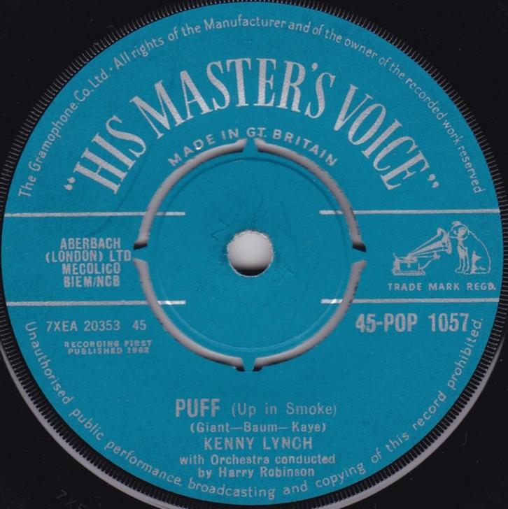 Kenny Lynch ‎– Puff (Up In Smoke) "popcorn '7 ", Cd's en Dvd's, Vinyl Singles, Zo goed als nieuw, Single, Pop, 7 inch, Ophalen of Verzenden