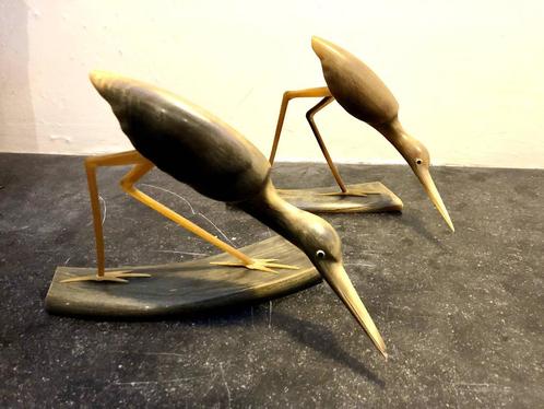 Duo de statuettes d'oiseaux en corne - paire de hérons, Antiquités & Art, Art | Sculptures & Bois, Enlèvement
