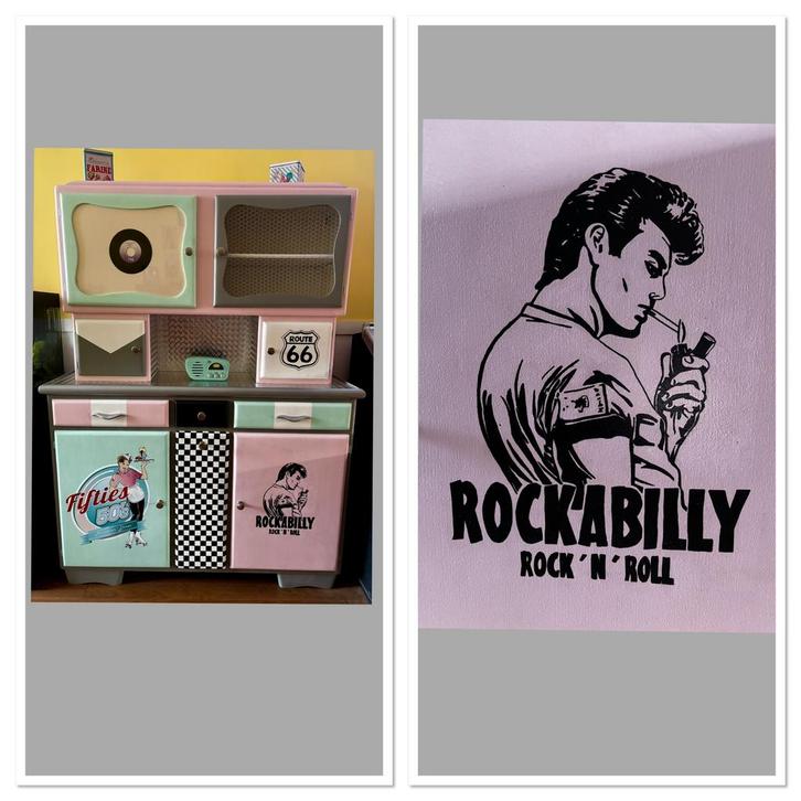 Buffet mado ROCKABILLY neuf en 2 parties 50’s, Maison & Meubles, Armoires | Buffets, Comme neuf, 150 à 200 cm, 100 à 150 cm, 25 à 50 cm