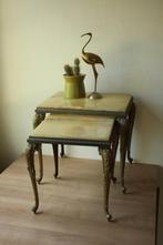 Set bijzettafels met onyx blad, Huis en Inrichting, Tafels | Bijzettafels, Ophalen, Gebruikt, Rechthoekig, Metaal of Aluminium