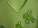 Fluogroen T-shirt met v-hals en strass, maat 38, Kleding | Dames, T-shirts, Ophalen of Verzenden, Zo goed als nieuw, Maat 38/40 (M)