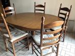 Tafel rond 110cm rond kan ook ovaal met vijf stoelen, Huis en Inrichting, Tafels | Eettafels, Ophalen, Zo goed als nieuw, Ovaal