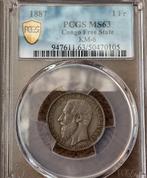 Belgium/Congo 1 Franc 1887 UNC MS63 Topstuk!!, Verzenden, Zilver, Losse munt, Zilver