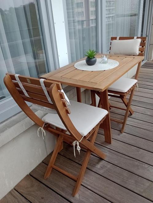 Mobilier terrasse d'appartement. Table et chaises pliantes, Jardin & Terrasse, Ensembles de jardin, Utilisé, Bois, Table à dinner