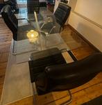 Glazen tafel met zilveren onderstel voor 6 personen, Huis en Inrichting, Tafels | Eettafels, Ophalen, Zo goed als nieuw