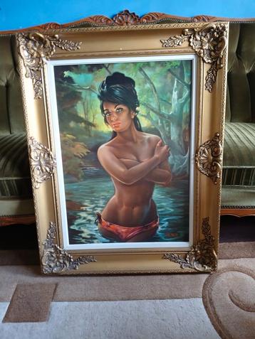 Belle grande peinture ancienne en bon état, Enlèvement ou Envoi