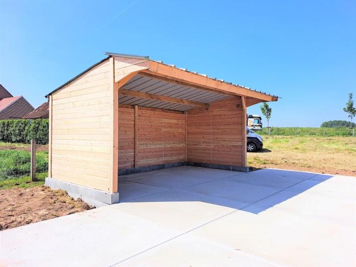 Schuilhok 3x6m in massief Douglashout + 1,3m oversteek, Dieren en Toebehoren, Stalling en Weidegang, Stalling, Weidegang, 2 of 3 paarden of pony's