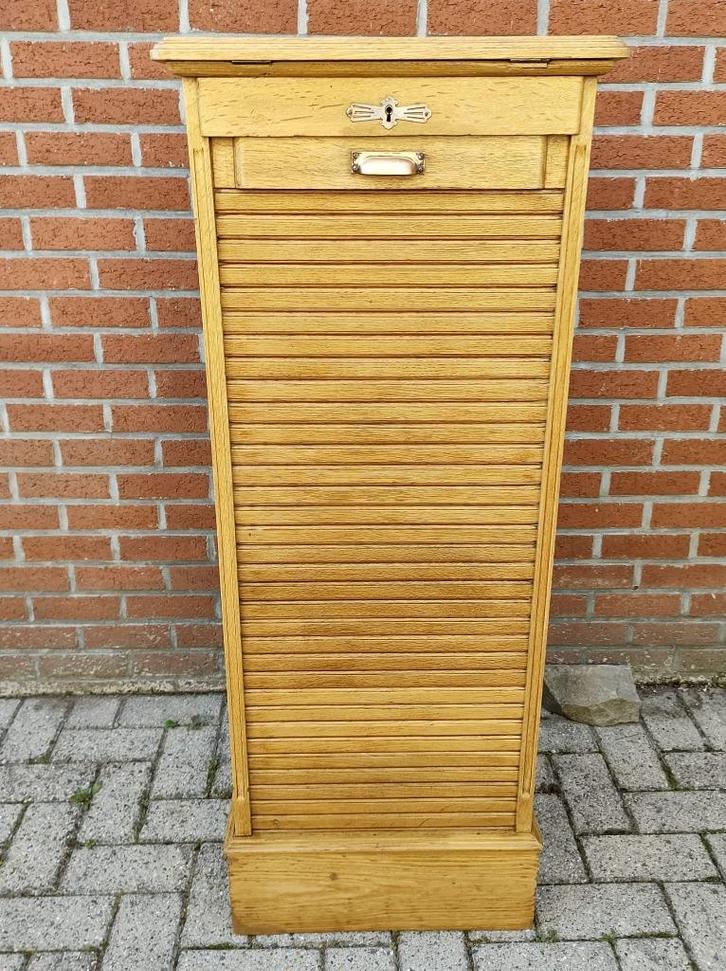 Oude eikenhouten archiefkast, rolluik en bureau - begin 20e, Antiek en Kunst, Antiek | Keramiek en Aardewerk, Ophalen