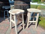 2 stuks Teak houten barkrukken, gebleekt  v binnen & buiten, Ophalen