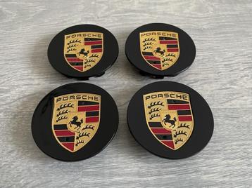 Zwart/Goud Porsche Naafdoppen/Naafkappen 76mm set van 4  Bes beschikbaar voor biedingen