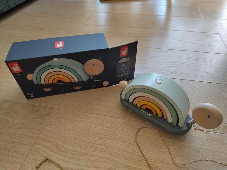 Regenboogschildpad om te trekken en te stapelen - Janod, Kinderen en Baby's, Speelgoed | Houten speelgoed, Zo goed als nieuw, Ophalen of Verzenden